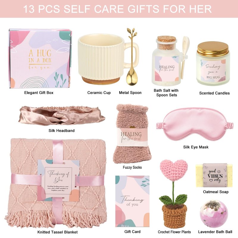 Valentines Day Spa Gifts Care Package for Women, Galentines Spa Gift Baskets for Woman, Get Well Gifts for Women After Surgery, Womens Self Care Thinking of You Gift, Relaxation Bath Sets for Woman