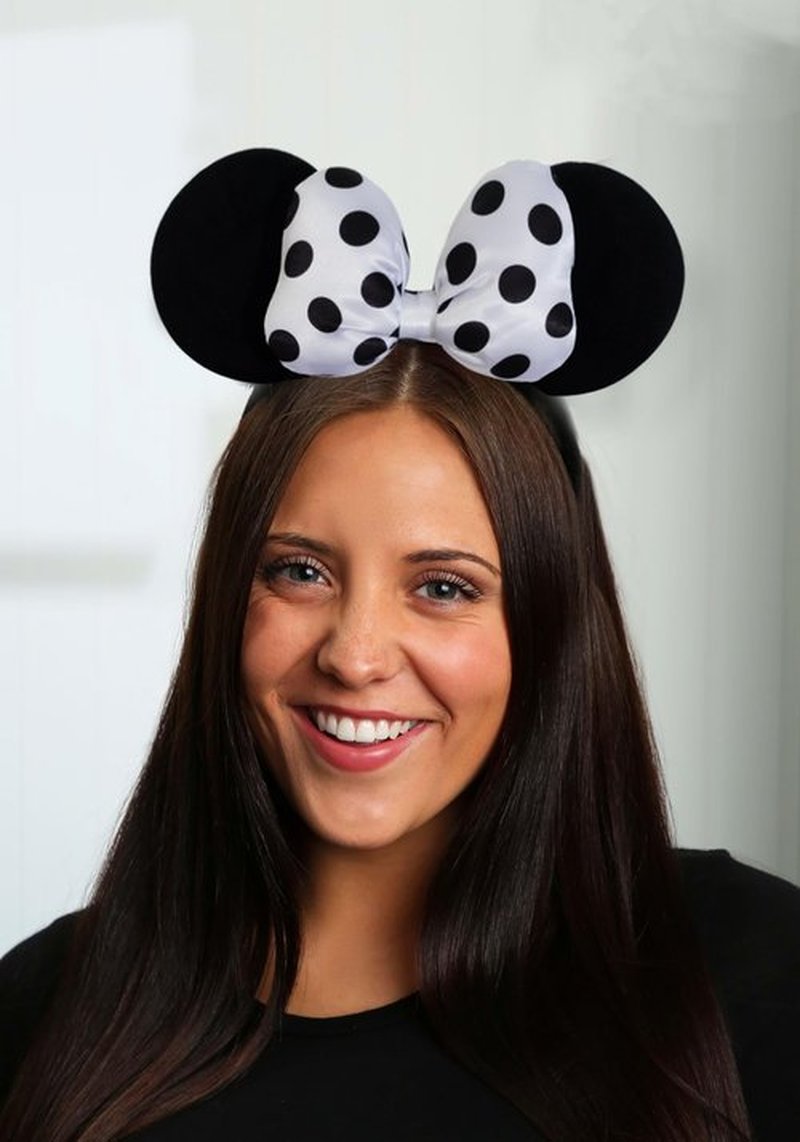 Jeffan Mouse Ear Headband with 3D Cotton Bow, Polka Dot Bow Mouse Party Costume Accessories for Women Girls (Black)