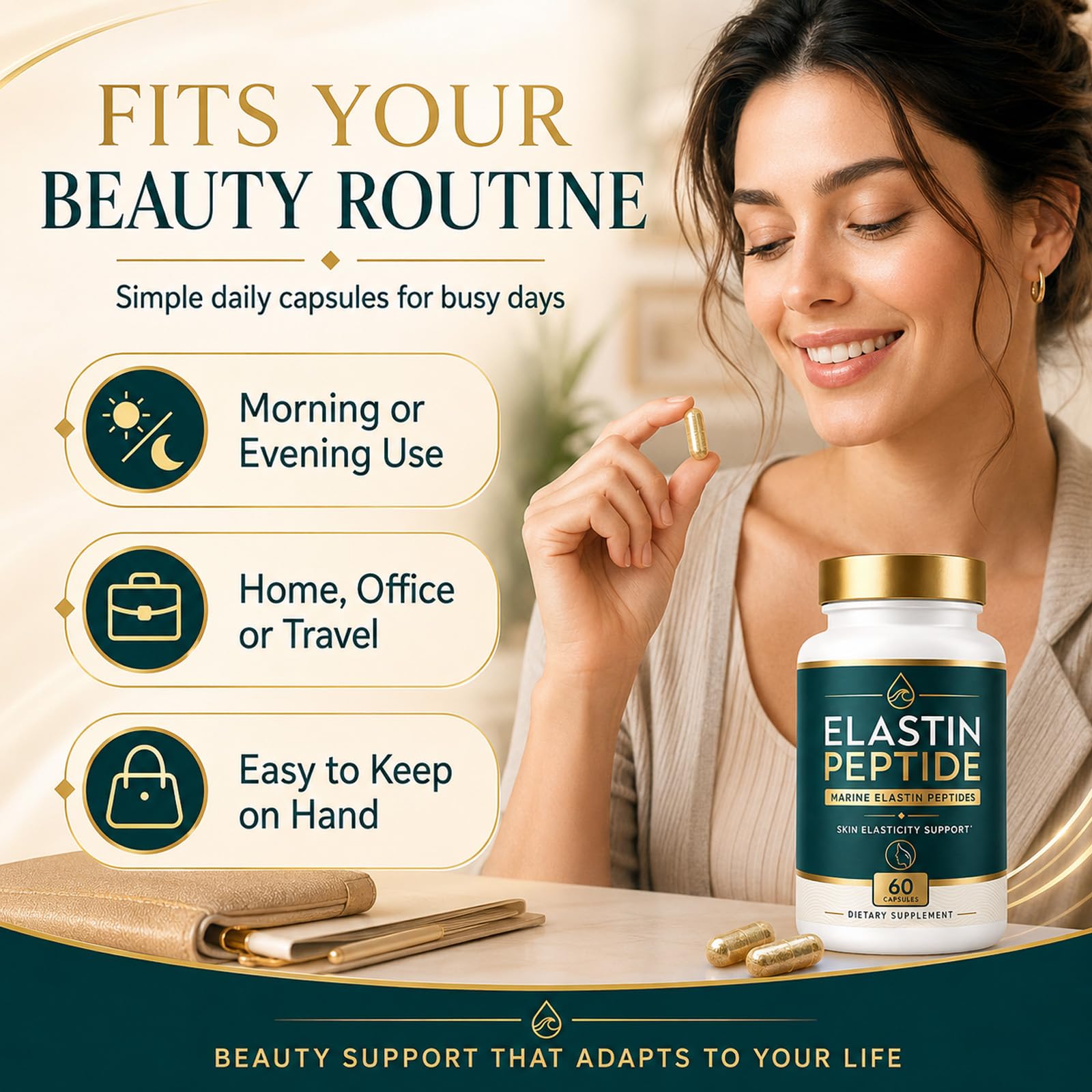 Elastin Peptide Skin Tightening 𝐒𝐮𝐩𝐩𝐥𝐞𝐦𝐞𝐧𝐭, Skin Elasticity, Easy Daily Routine, 60 Count