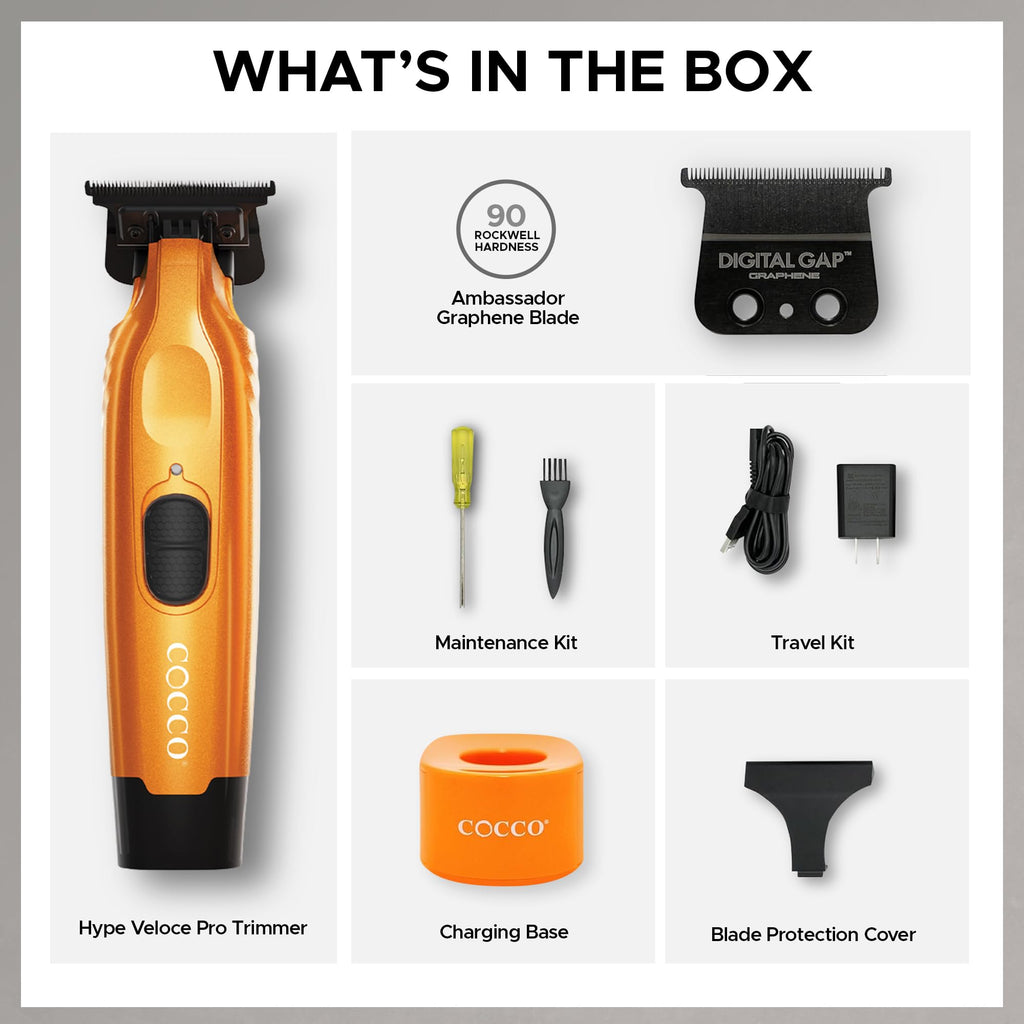 Cocco Hyper Veloce Pro Trimmer, Digital Gap Graphene Blade (Orange)