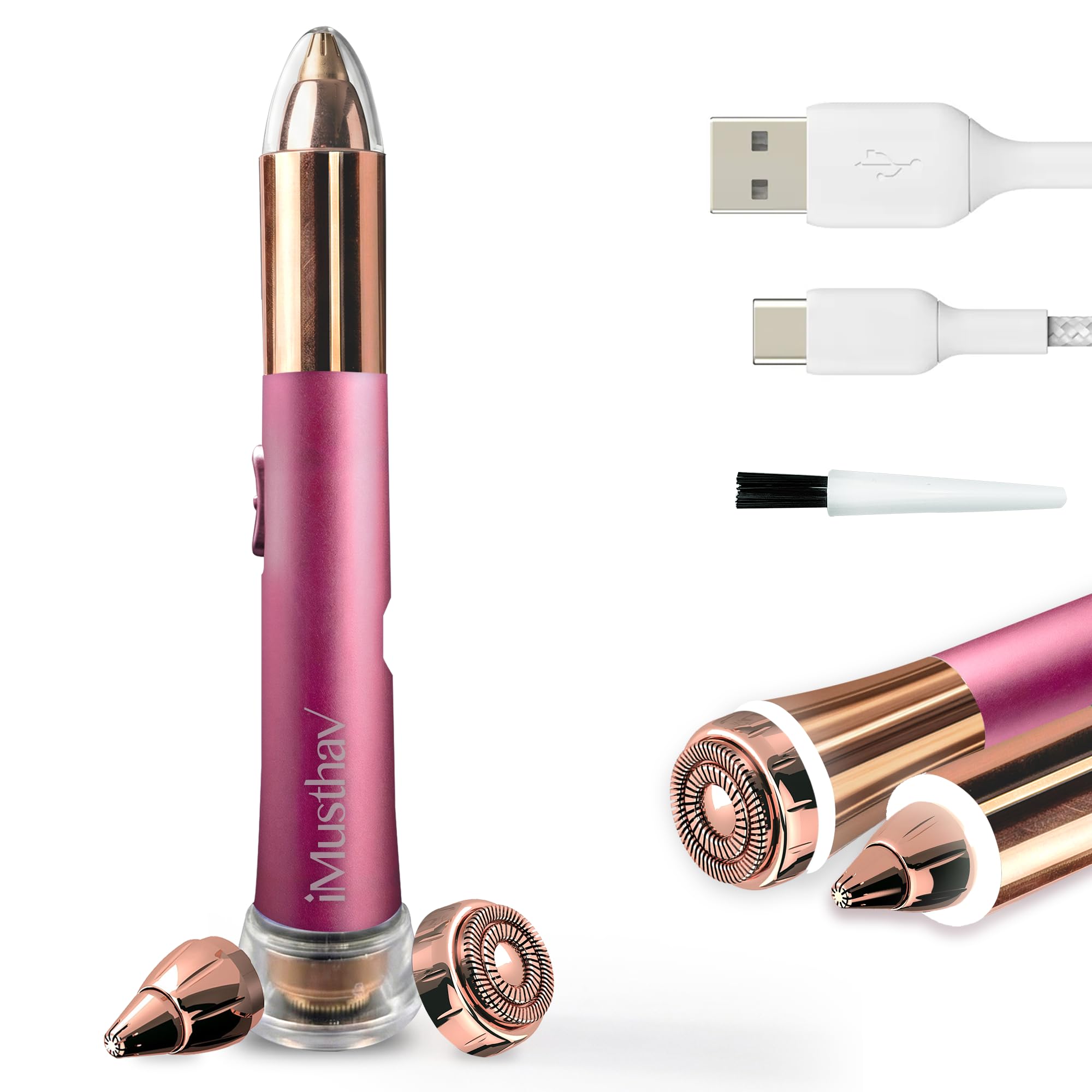 iMusthav Facial Hair Removal for Women, 2-in-1 Face Hair Remover & Eyebrow Trimmer, Painless Flawless Face Shaver with LED Light, Rechargeable Peach Fuzz Remover & Electric Eyebrow Razor for Women