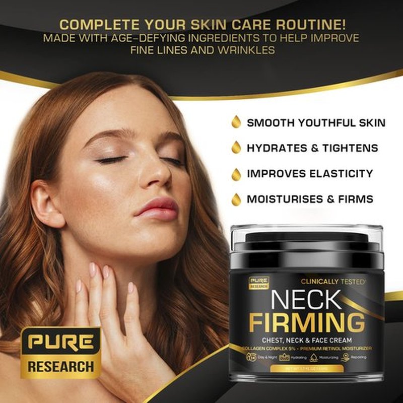 PURE RESEARCH Neck Firming Cream - Anti-Wrinkle Moisturizer for Face, Neck & Décolleté - Lifting & Hydrating
