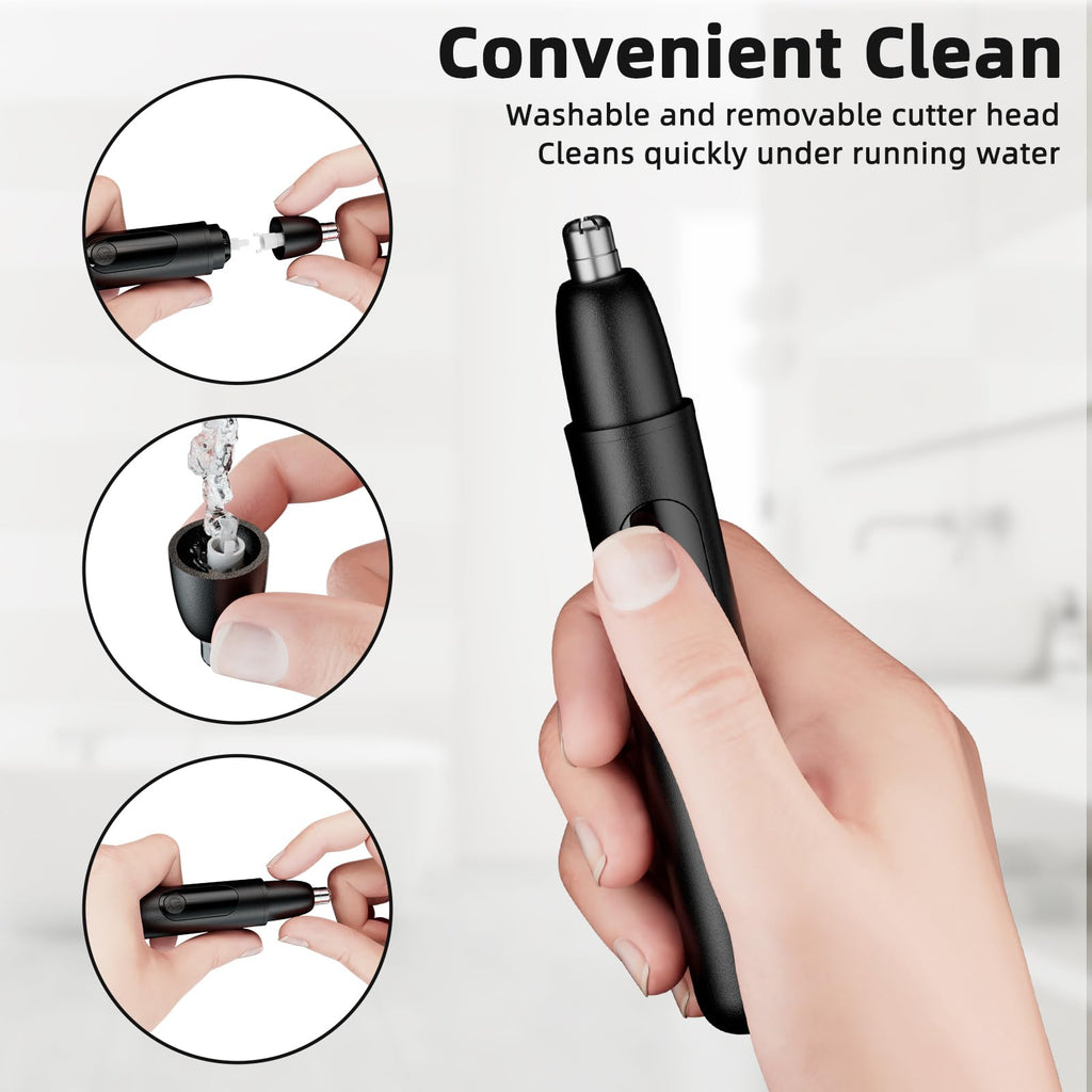 Smity Nose Hair Trimmer, Rechargeable Cordless Painless Ear Eyebrow Trimming Tool Dual Edge Blades Razor Easy Cleansing with LED Light for Man Woman (Pink)