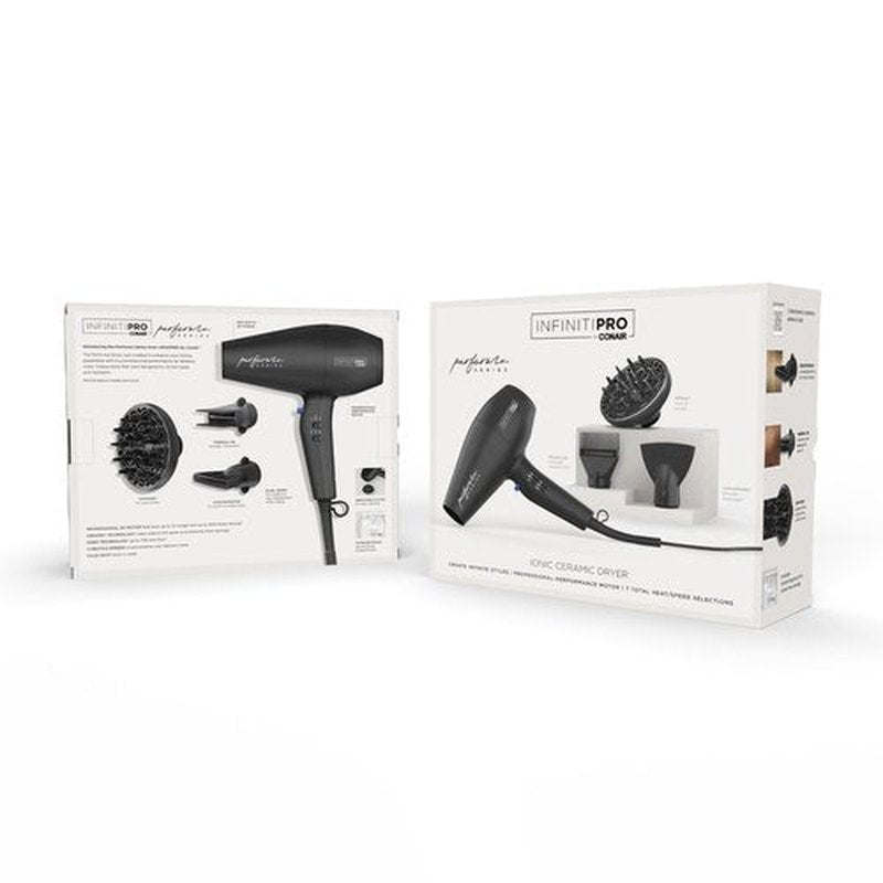 Conair Infiniti Pro Hair Dryer with Diffuser Plus 2 Other Attachments and Drawstring Storage Bag | Performa Series Hair Dryer | Blow Dryer with Professional Performance Motor | Black