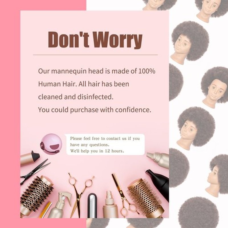 headdoll Mannequin Head Human Hair African Mannequin Head with 100% Human Hair Manikin Doll Head for Hair Styling with Cute appearance and embed Curly Cosmetology Manican Mannequins Heads with Stand