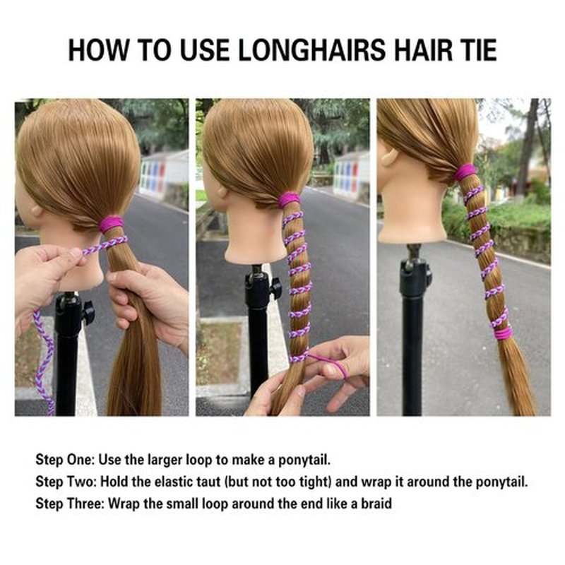 3 Packs 25" Sport Hair Ties for Women No Hooks, Girls' Elastic Spiral Ponytail Holders for Shorter Long Thick Curly Hair Braided Pony Tail Wraps Tie for Swimming Beach Motorcycle Riding