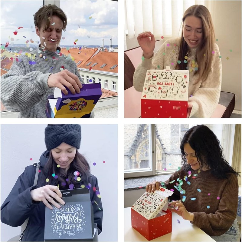 FETTIPOP Exploding Confetti Gift Box - Premium Black Surprise Kit for Happy Birthday | 7.2x5.5x4.3 in.