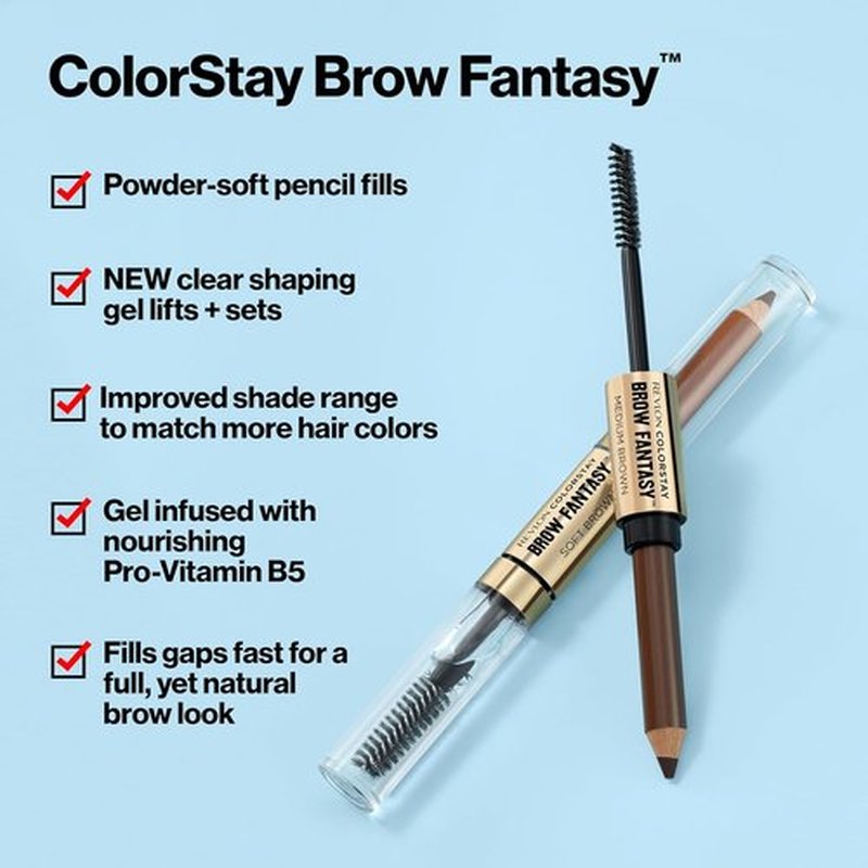 Revlon ColorStay Brow Fantasy - All-In-One Eyebrow Powder Pencil & Shaping Gel | 16HR Smudge-Proof, Medium Brown
