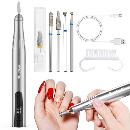 Beetles Electric Cordless Nail Drill, 35 Adjustable Speeds Portable Nail File for Acrylic Gel Nails Professional Efile Nails Drill Kit with Bits Dust Brush Manicure Pedicure Tools for Home Salon Use
