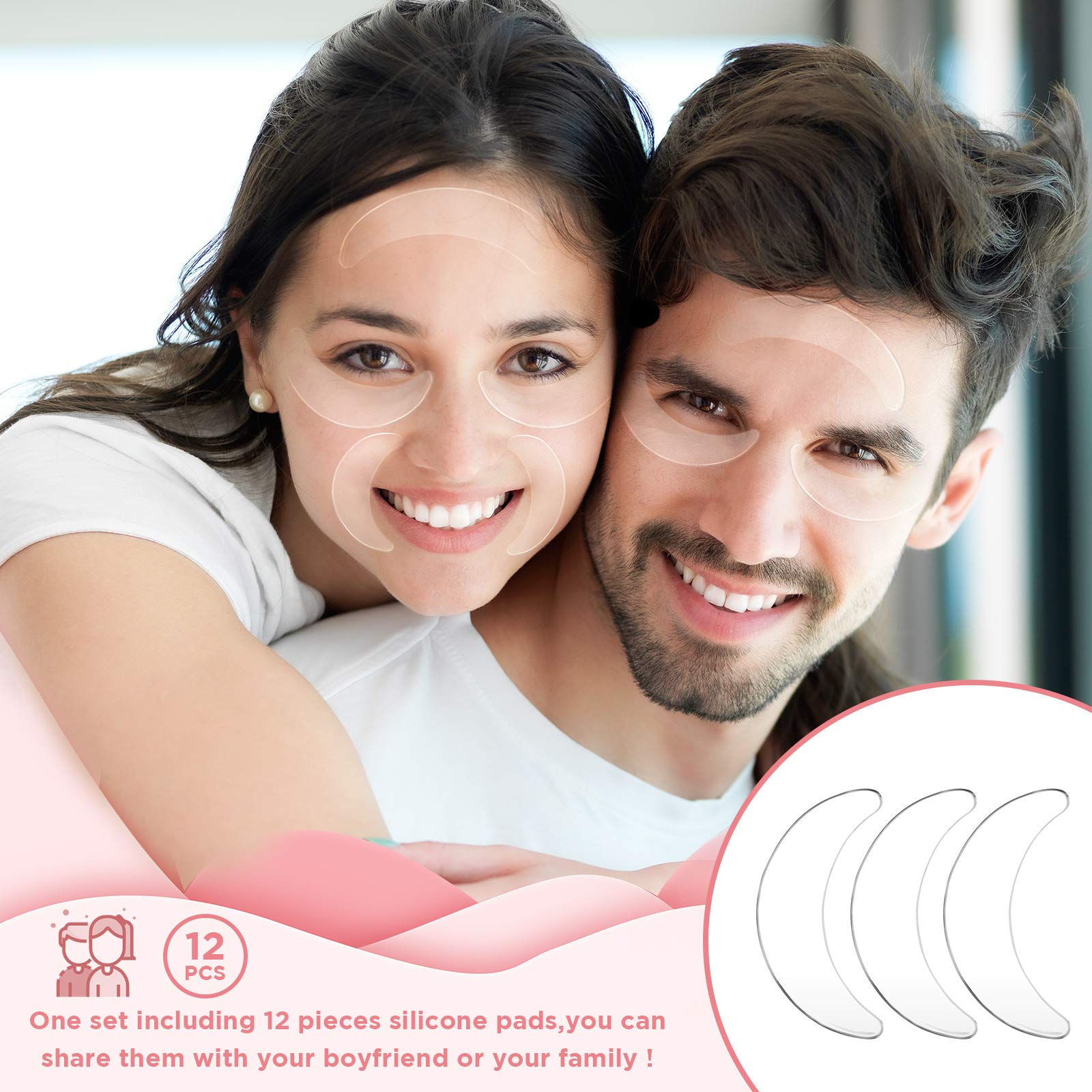 Syhood 12 Pieces Silicone Eye Wrinkle Pads Anti Aging Silicone Pads Reusable Reduce Skin Wrinkles Under Eye Patches Cleavage for Mouth and Eyes(Transparent)