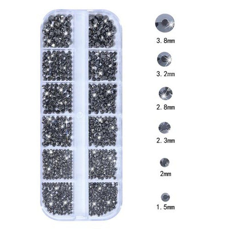 LIYMNQYJ Nail Rhinestones - 3D Multi Shape Size, Crystal, Manicure Rhinestones Charms, Mineral Gray Nail Gems, Flat Back, with Kit, for Nail Art, DIY Decorations