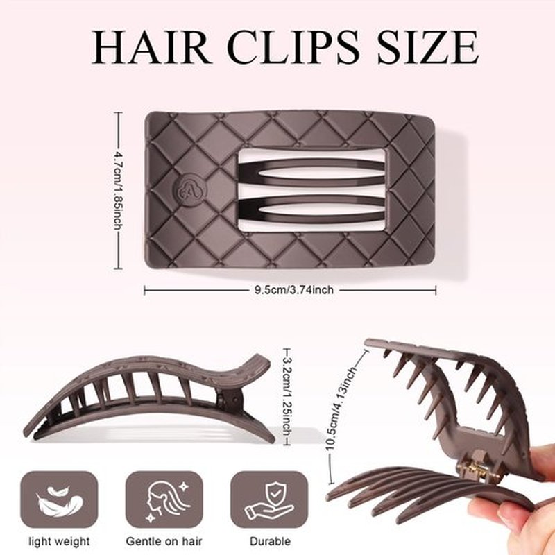 Amlaidu Large Flat Hair Claw Clips for Women Fine Thin Medium Thick Hair, Duckbill Strong Hold Non Slip Square Hair Clips, Cozy French Lay Down Hairclips, Beige, Light Brown, Dark Brown, Black, 4 Pcs