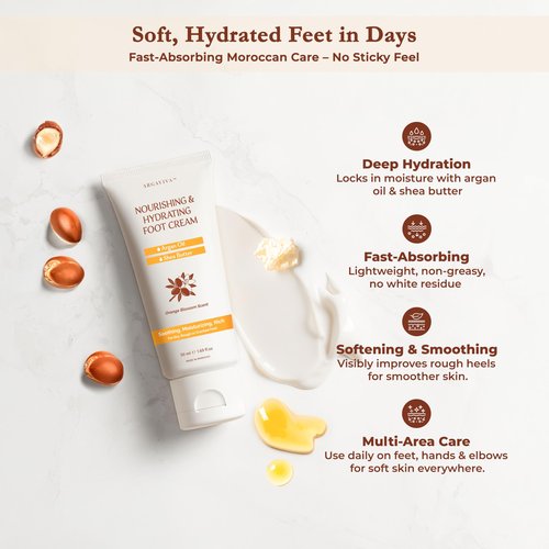 Argaviva Foot Cream for Dry Cracked Heels and Feet Moisturizer with Argan Oil, Shea Butter & Vitamin E – Hydrating Foot Lotion for Dry Cracked Feet for Women – Smooth, Fast-Absorbing, Non-Sticky Care