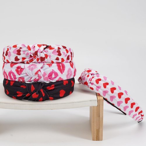 Jocbean Valentine's Day Headbands 4-Pack Knotted Hair Accessories Non Slip Pink Red Heart Wide Hairband for Women