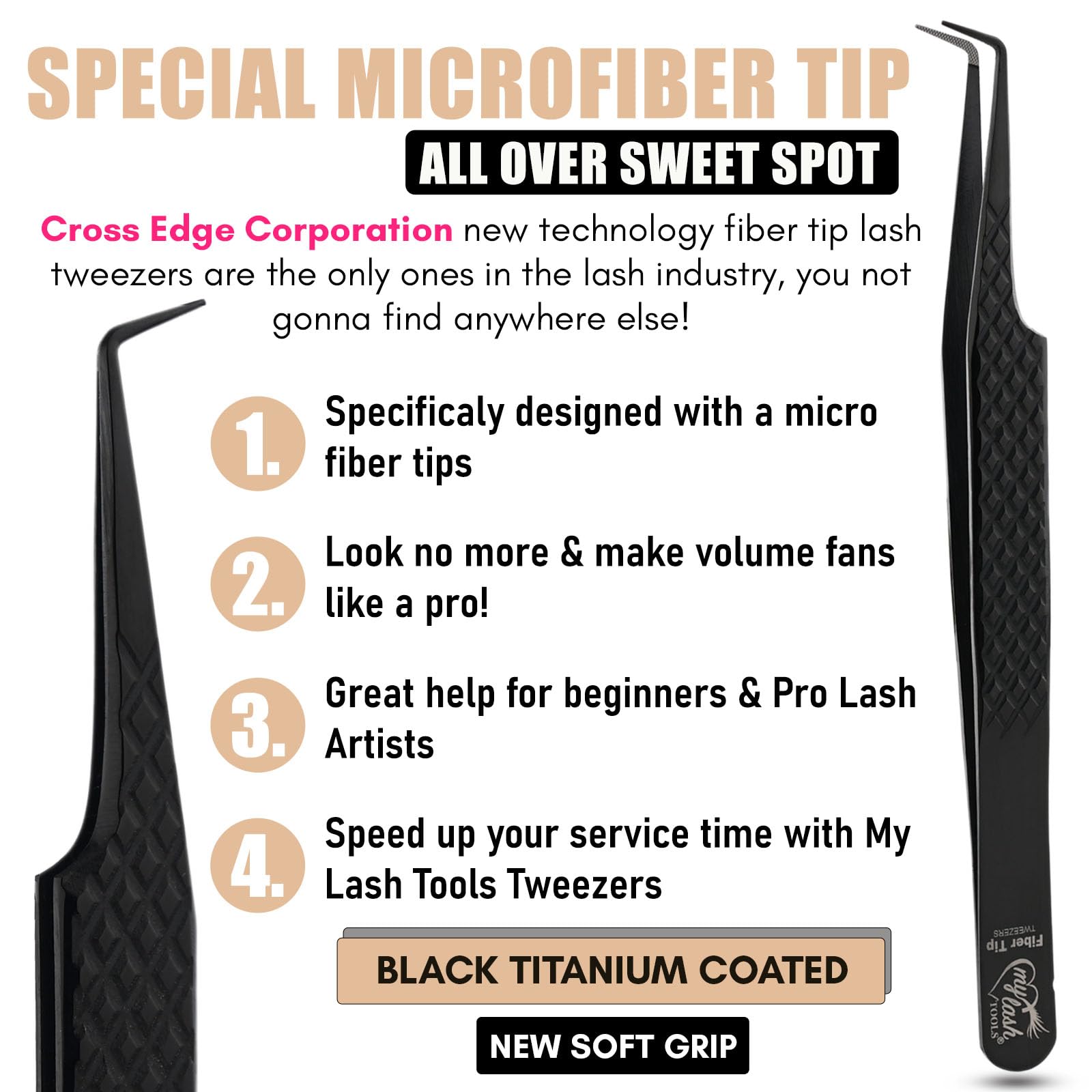 My Lash Tools Fiber Tip Lash Tweezers for Eyelash Extension Curved 90 Degree Angle Boot Tweezer Best for Volume, Individual Isolation & Classic Lashes Stainless Steel Lash Supply (Black)