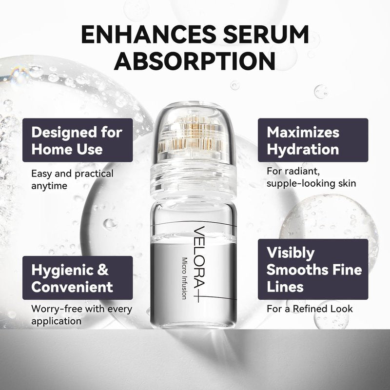 VELORA Micro Infusion System for Face - Hydrating Peptide & Hyaluronic Acid Serum Set, Skin-Smoothing Radiance Set with 0.25mm Stamp, At-Home Facial Kit, 1-Month Supply