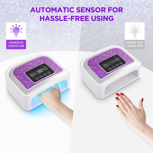 Aedavey Cordless Nail Lamp, Rechargeable UV Nail Lamp for Gel Nails, LED Nail Lamp with 4 Timer Modes, Gel Nail Light Decorate with Sparkling Nail Rhinestones Diamond (Sparkly Purple Diamond)