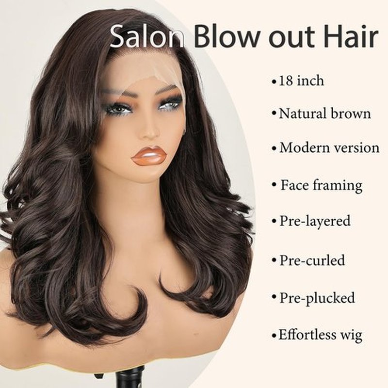 SOKU 13X6 Chocolate Brown Lace Front Wigs Pre Layered, 18 Inch Short Wavy Glueless Wigs Pre Plucked, Body Wave Synthetic Lace Front Wigs for Women