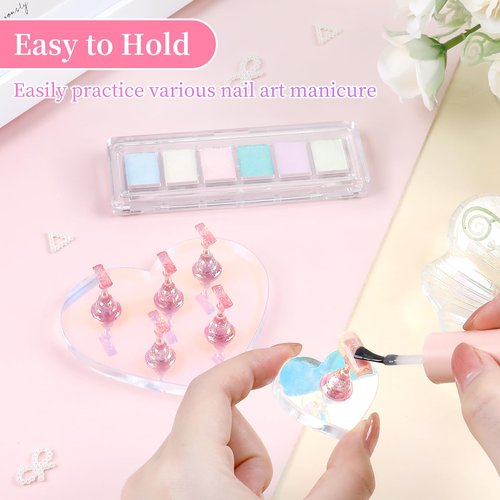 Nail Stand for Press ons,2 Set Heart Nail Holder for Painting Nails Aurora Nails Display Practice Art Magnetic Nail Display Stand with 200 Pcs Adhesive Tabs Nail Art for Display Home Salon