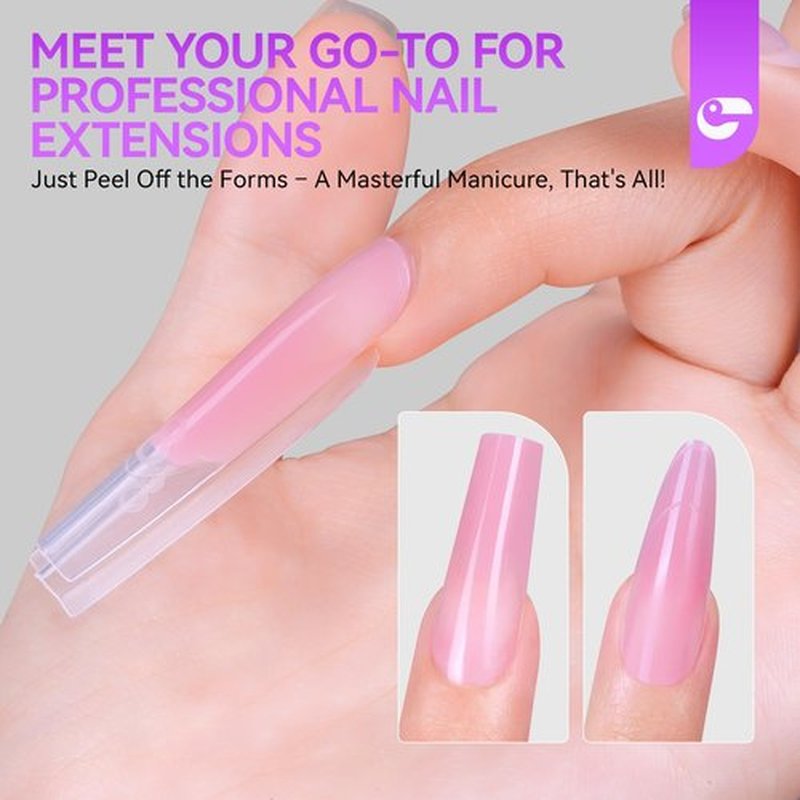 Gelike EC Sandwich Nail Forms for Builder Gel: 2026 New Dual Nail Form No Gel Stacking Warping or Bubbles for Home Extensions Art - 240Pcs 15 Sizes Top & Bottom Molds - Long Coffin
