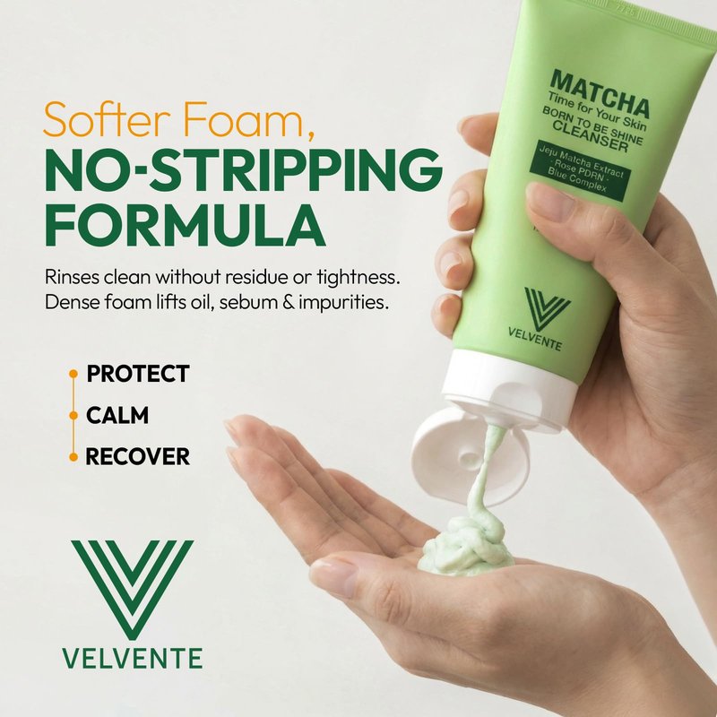 VELVENTE Matcha Gentle Deep Pore Cleansing Facial Cleanser, Low-pH Face Wash for Pore Refining, Rose PDRN Hydrating Daily Facial Wash Redness & Sensitive Skin Friendly, Korean Skincare(5.07 fl.oz.)