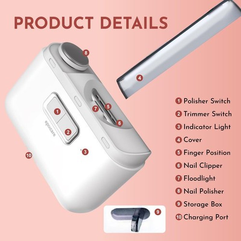 Electric Automatic Nail Clipper Trimmer - Rechargeable Fingernail Grinder Cutter 2-in-1 for Baby, Adults & Seniors – Heavy-Duty Manicure Polisher with Safety LED for Trimming & Polishing Nails