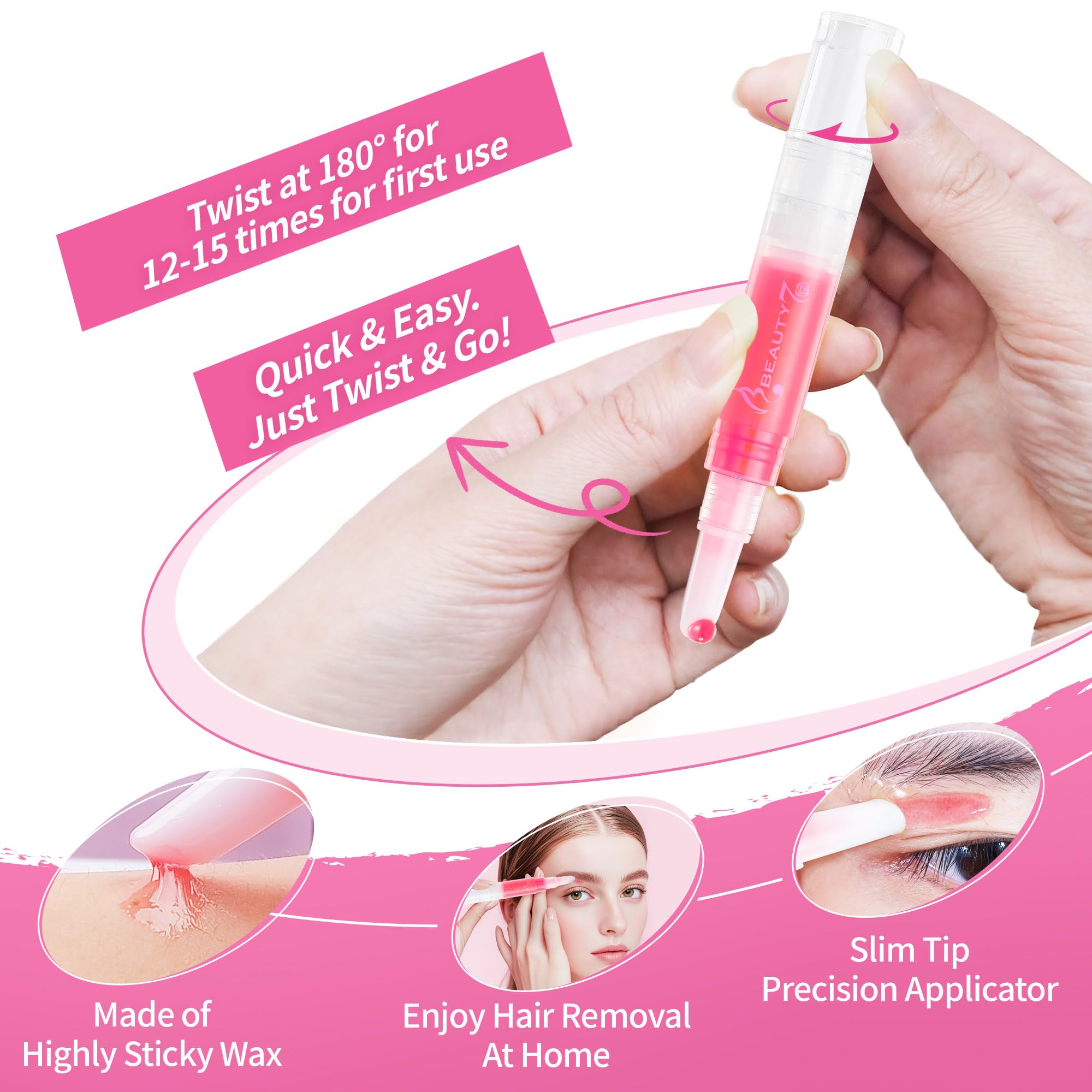 Beauty7 Sticky Eyebrow Wax, Face Waxing, Facial Hair Removal for Upper Lip Cheeks Chin, Eyebrow Shaper Wax, Waxing Strips for All Skin Type for Women