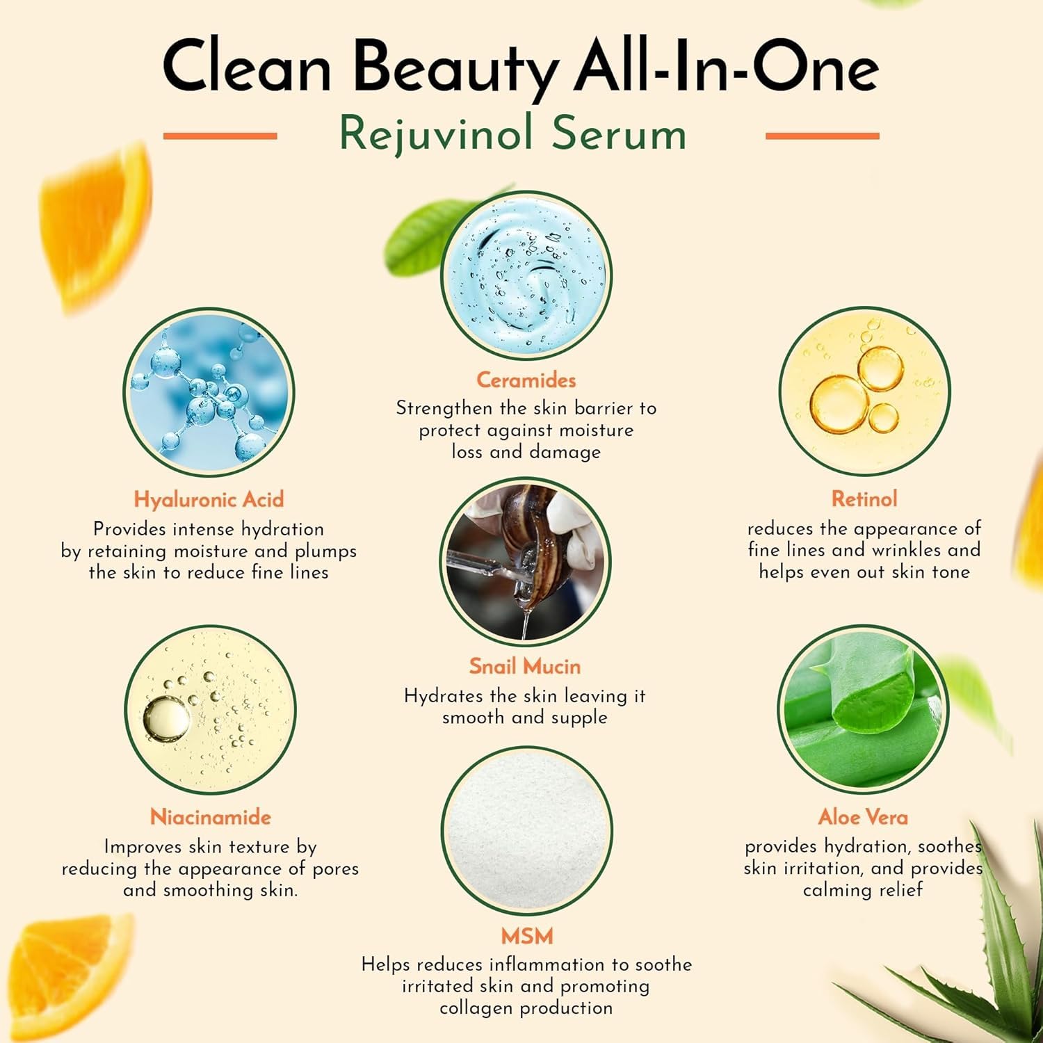 Snail Mucin Serum Vitamin C Face Serum Anti Aging with Hyaluronic Acid Niacinamide Retinol MSM Aloe Vera & Ceramides - Korean Skin Care Glass Skin Dark Spot Remover for Glowing Skin & Beauty (3 Pack)