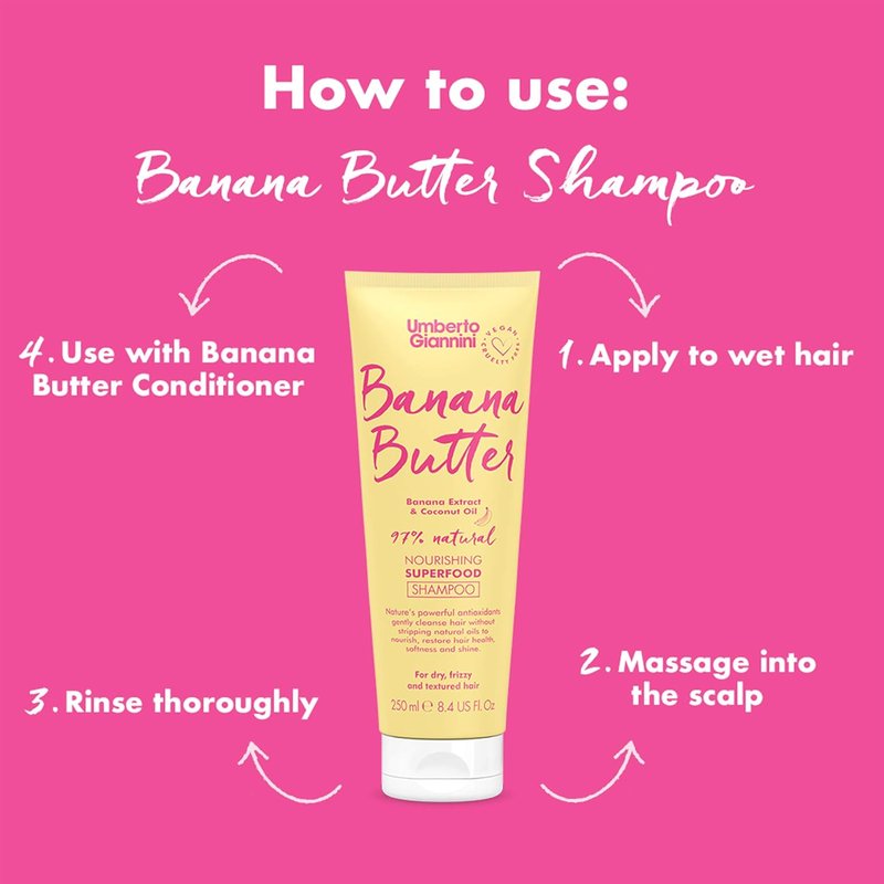 Umberto Giannini Banana Butter Shampoo - Nourishing Vegan Formula for Dry, Textured Hair | Moisturizing 300ml