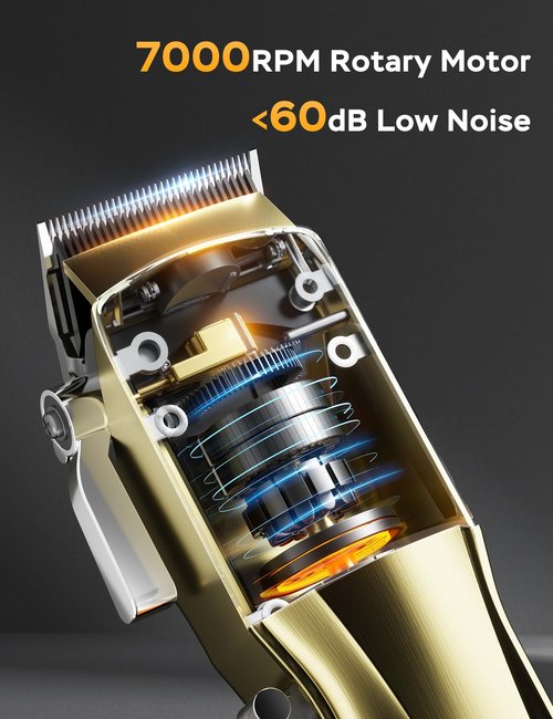 GinJee Hair Clippers for Men, Cordless & Corded Barber Clipper with 5Hrs Runtime, 7000RPM Rotary Motor & LED Display, Waterproof Professional Hair Cutting Kit for Men and Home Use (Gold)