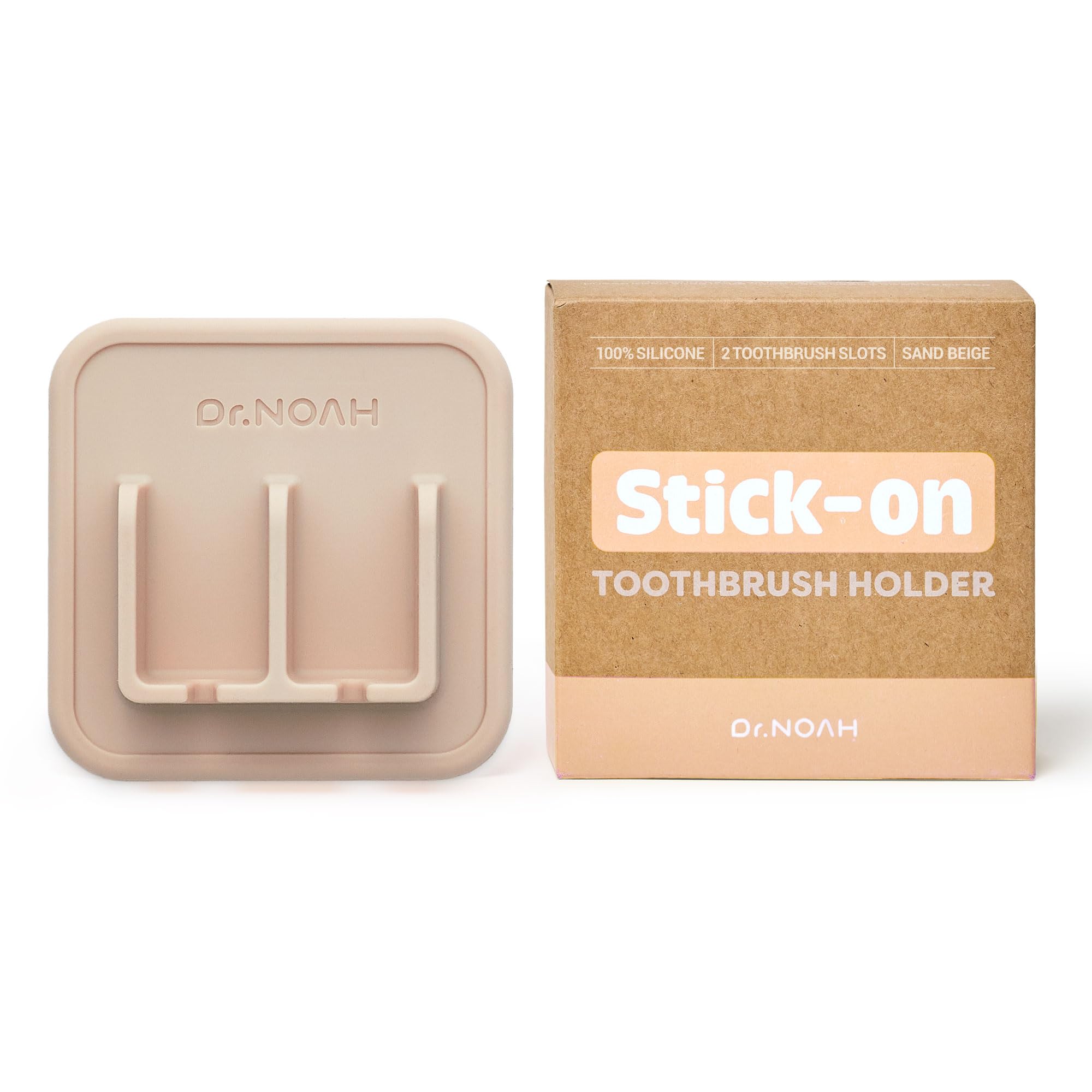 Dr.NOAH Silicone Wall Mount Toothbrush Holder | Sand Beige | Strong Suction | Easy to Remove & Reuse | Dishwasher & Microwave Safe | Bathroom Toothbrush Holder (Sand Beige)