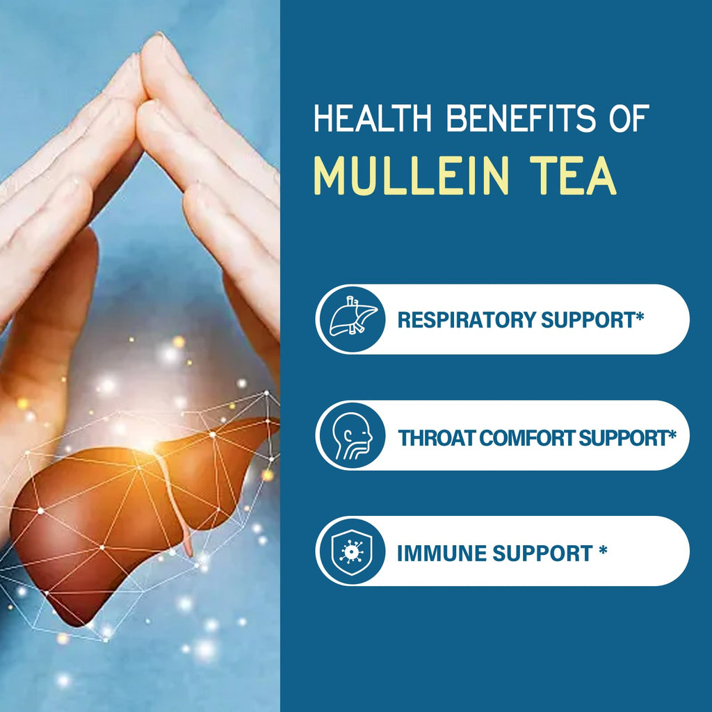 TisaFlor Mullein Leaf Tea, Herbal Tea Supports Throat Comfort, Respiratory & Immunity with Licorice Thyme Tulsi. Caffeine Free, Vegan, 50 Tea Bags.