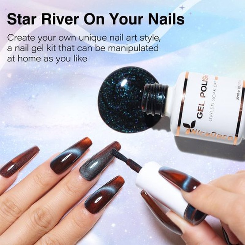 Nicedeco Hema Free Cruelty Free Vegan Cat Eye Gel Nail Polish, High Gloss Long Lasting Soak Off LED U V Gel Polish 6 Colors Set 41