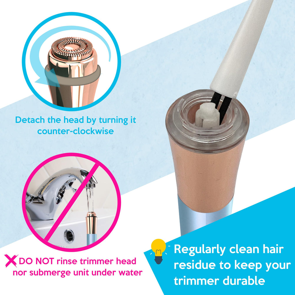 Facial Hair Removal for Women, Rechargeable 16mm Dual Ring Floating Head Blade Painless Electric Face Hair Remover, Face Shaver Razor & Trimmer for Upper Lip, Chin, 18K Gold-Plated / 360°LED Light