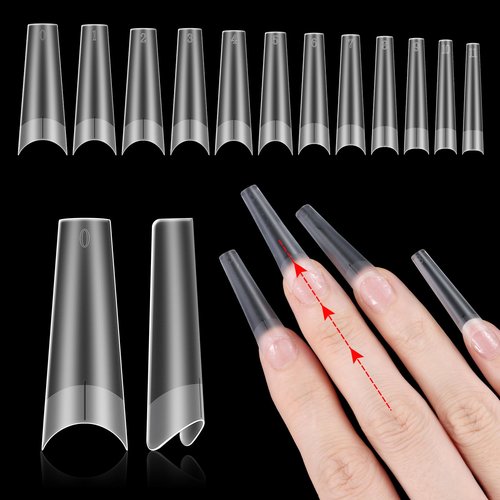 INENK Matte XXL Coffin Nail Tips, Professional Acrylic False Nail Extensions with Positioning Line, Straight Tapered Half Coverage for DIY Nail Art Salon Home DIY(12 Sizes 320PCS)