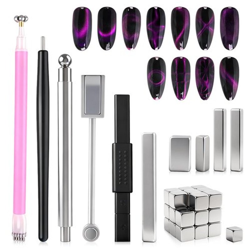 heemeei Cat Eye Magnet Set, 38Pcs Cat Eye Magnets for Nails, Cat Eye Gel Nail Polish Magnet for Nail Art, Strong Nail Magnets Tools for Cat Eye Gel Polish, Magnetic Sticks for Home Salon DIY