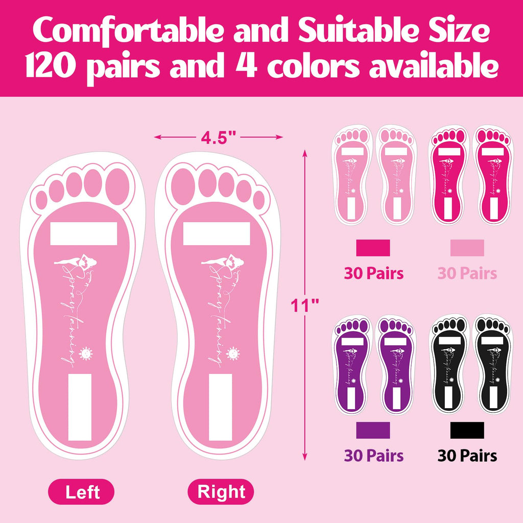 Suhine 120 Pairs (240 Feets) Disposable Spray Tanning Feet Pads Bulk Sticky Secure Spray Tan Feet Pads Accessories for Sunless Tanning Hygienic Foot Salons Spas(Black, Rose Red, Purple, Pink)
