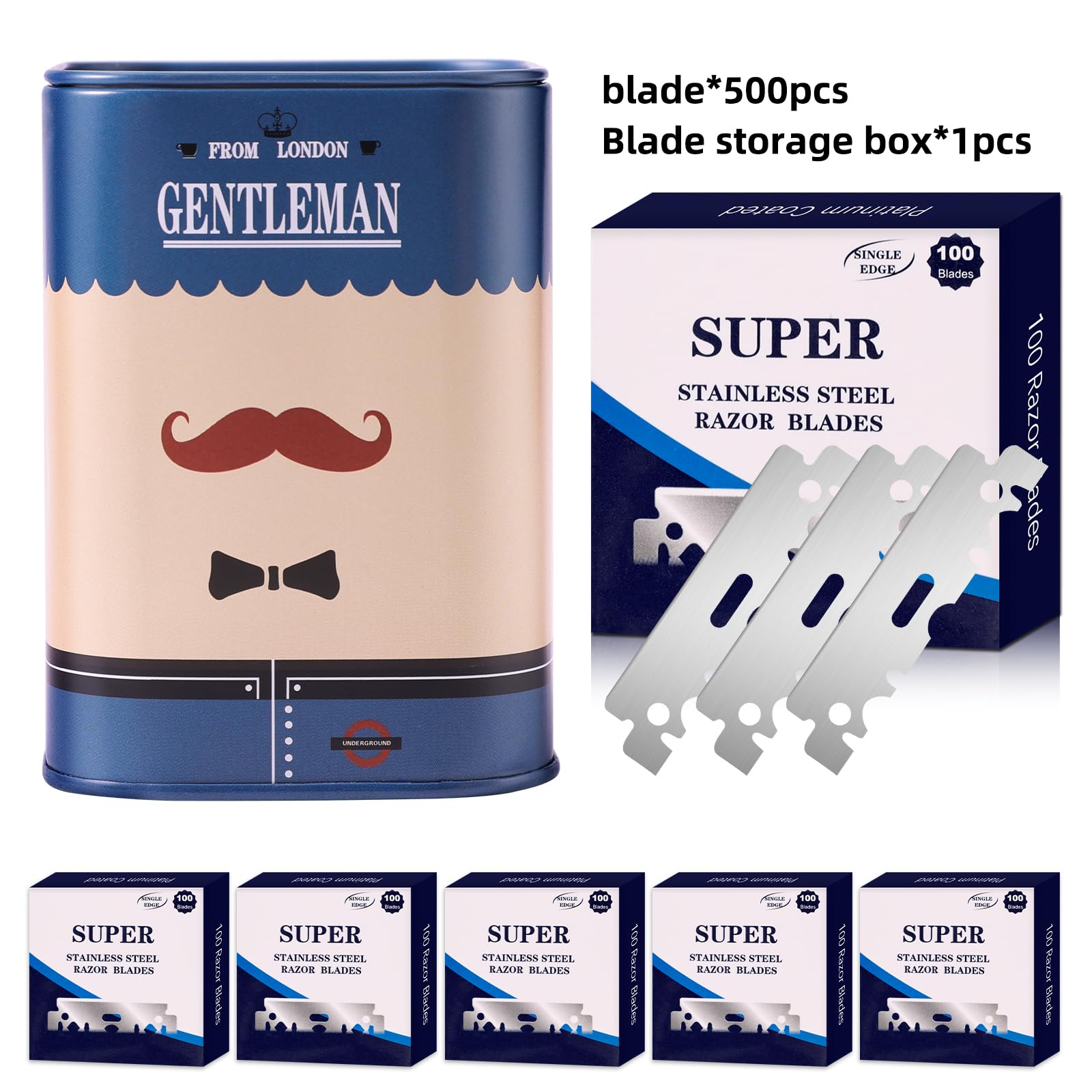 500 Single Edge Razor Blades + Razor Disposal Container, for Barbershops and Home Use, for Frequent Blade Replacement and Safe Storage Blades