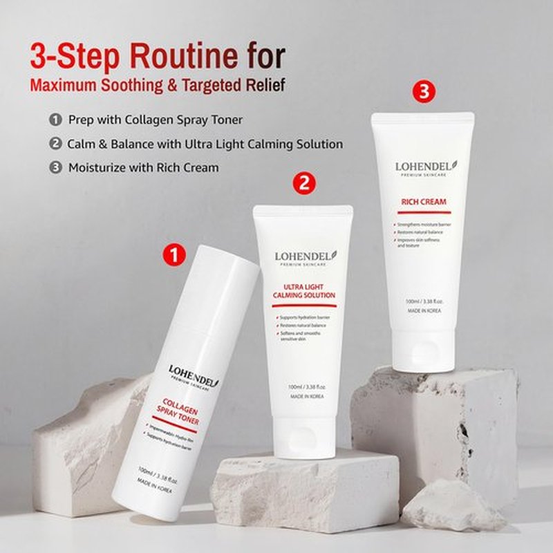 LOHENDEL Ultra Light Calming Solution, Lightweight Face Moisturizer for Dry & Sensitive Skin, Reduce Visible Redness, Skin Barrier Repair, Sebum Control & Soothe Irritated Skin, Korean Skincare