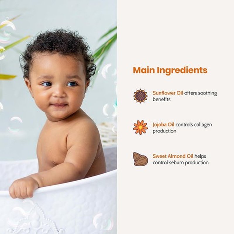 Mommy Care Jojoba Baby Shower Oil - Hydrating Foaming Body Wash for Newborns & Kids, 250 ml | SLS-Free & Paraben-Free