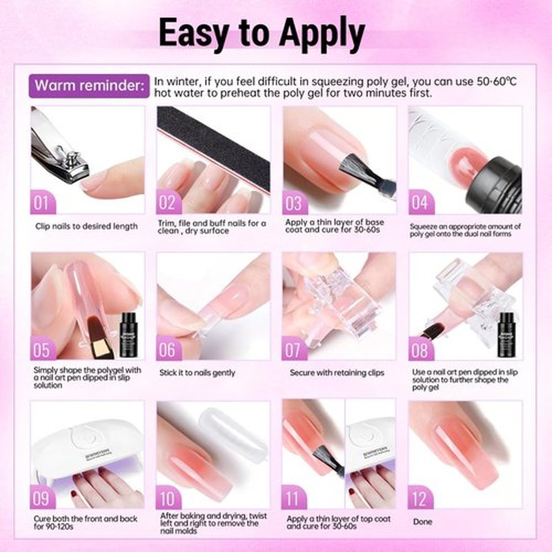 JEWHITENY Poly Gel Nail Kit 28 Colors Nude Gray Glitter with Nail Lamp Base Top Coats Builder Gel All-In-One Set Ideal for Designs DIY At Home Need U V Lamp Curing