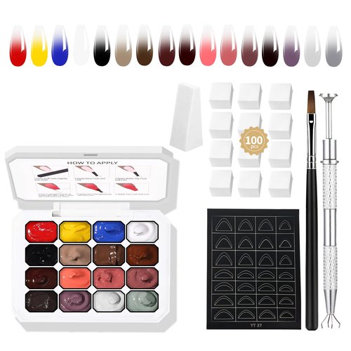 Finger Secret 16 Colors Ombre Gel Nail Polish Set,Ombre Color Palette Pat Painting Gradient Blooming Gel Polish with 100Pcs Nail Sponges for Gradient Gels Nail Art Patting in Salon or Home Use
