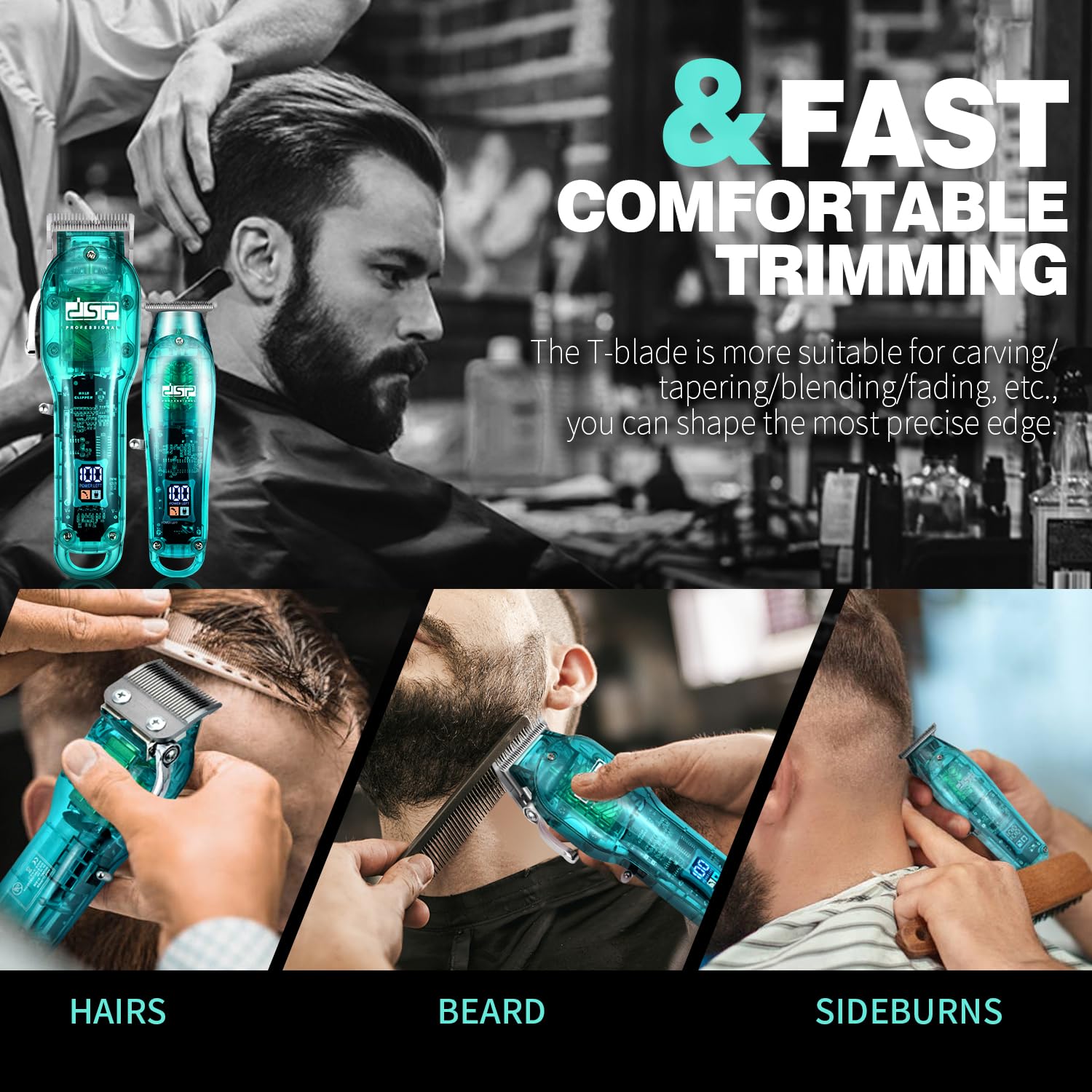 DSP® Hair Clipper, Trimmer Kit for Men Professional Barber Set for Hair and Beard Cutting Zero Gap Beard Trimmer, with LED Display (Pink)