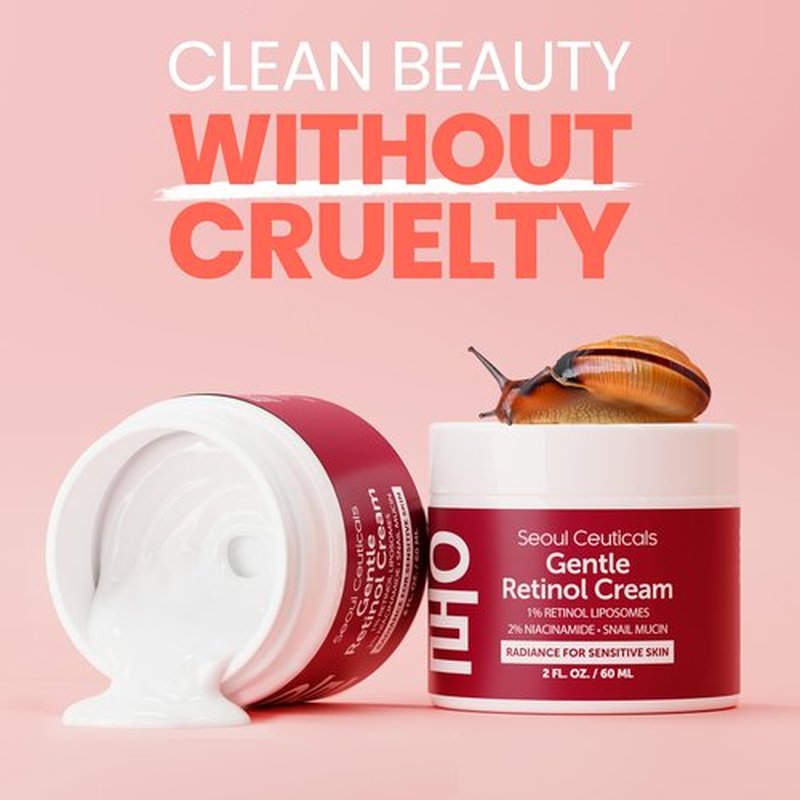 SeoulCeuticals 1% Korean Retinol Night Cream - 97.5% Snail Mucin + 2% Niacinamide Moisturizer for Face - Gentle K Beauty for Sensitive Skin 2oz