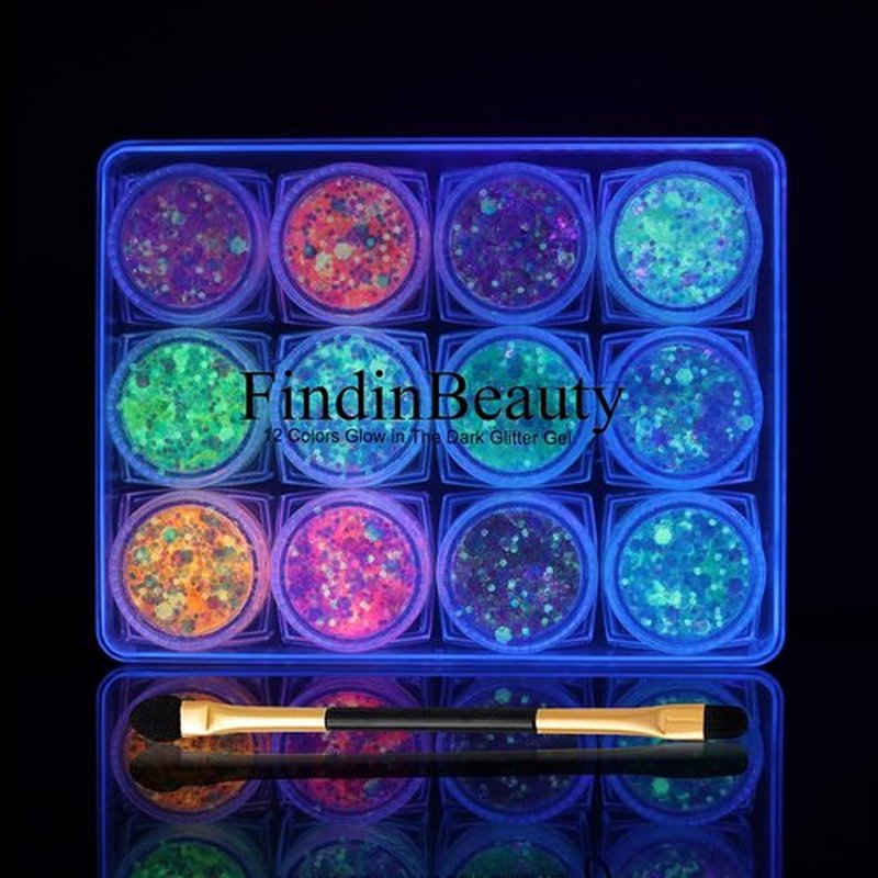 12 Color Glow in the Dark Glitter Gel - UV Black Light Reactive for Face, Body, Hair, Eyeshadow, No Glue Needed - Perfect for UV Parties, Festival & Rave Makeup-Glitter for Cosmetic Purposes