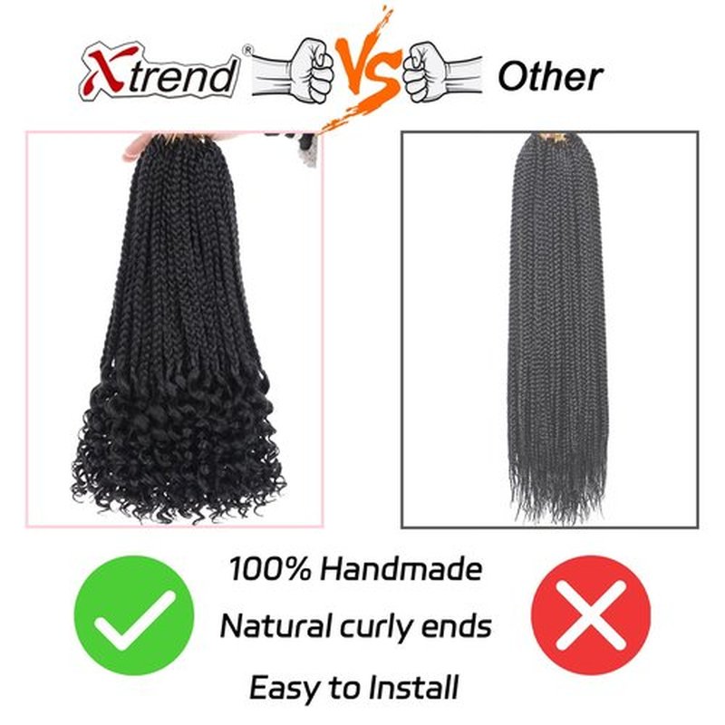 14 Inch Crochet Box Braids Crochet Hair with Curly Ends 8 Packs Pre-looped 3X Goddess Box Braids Hair Extensions Synthetic Bohemian Box Braiding Hair for Women (15Strands/pack 1B#)