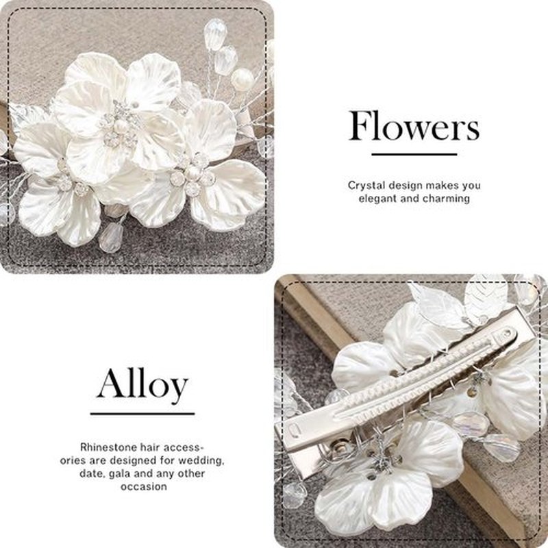 JONKY Flower Bride Wedding Hair Clip Bridal Rhinestone Barrettes Accessories for Women