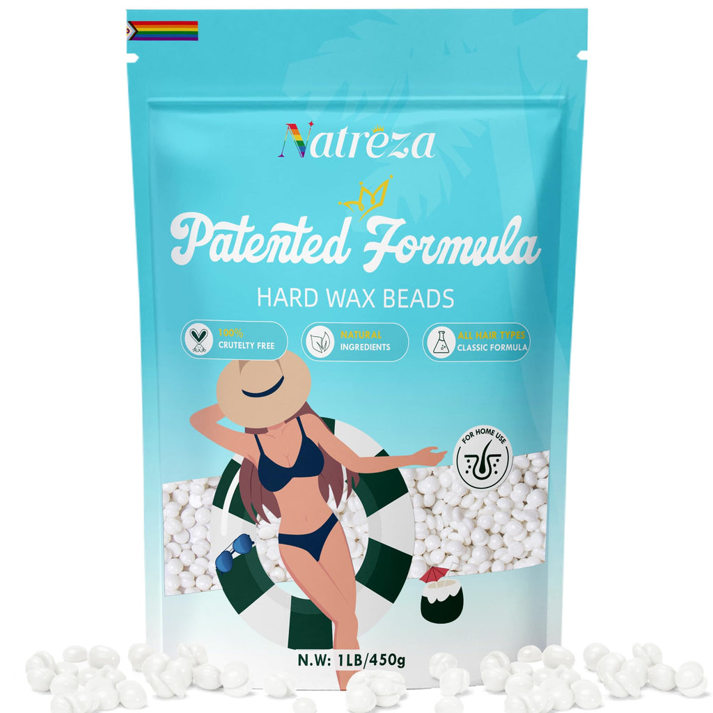 Natreza Hair Removal Wax Beads-1lb, Unscented White Hard Wax Beads for Sensitive Skin, Full Body Waxing, Ideal for All Hair Types, Bikini, Legs, Brazilian, Salon Quality