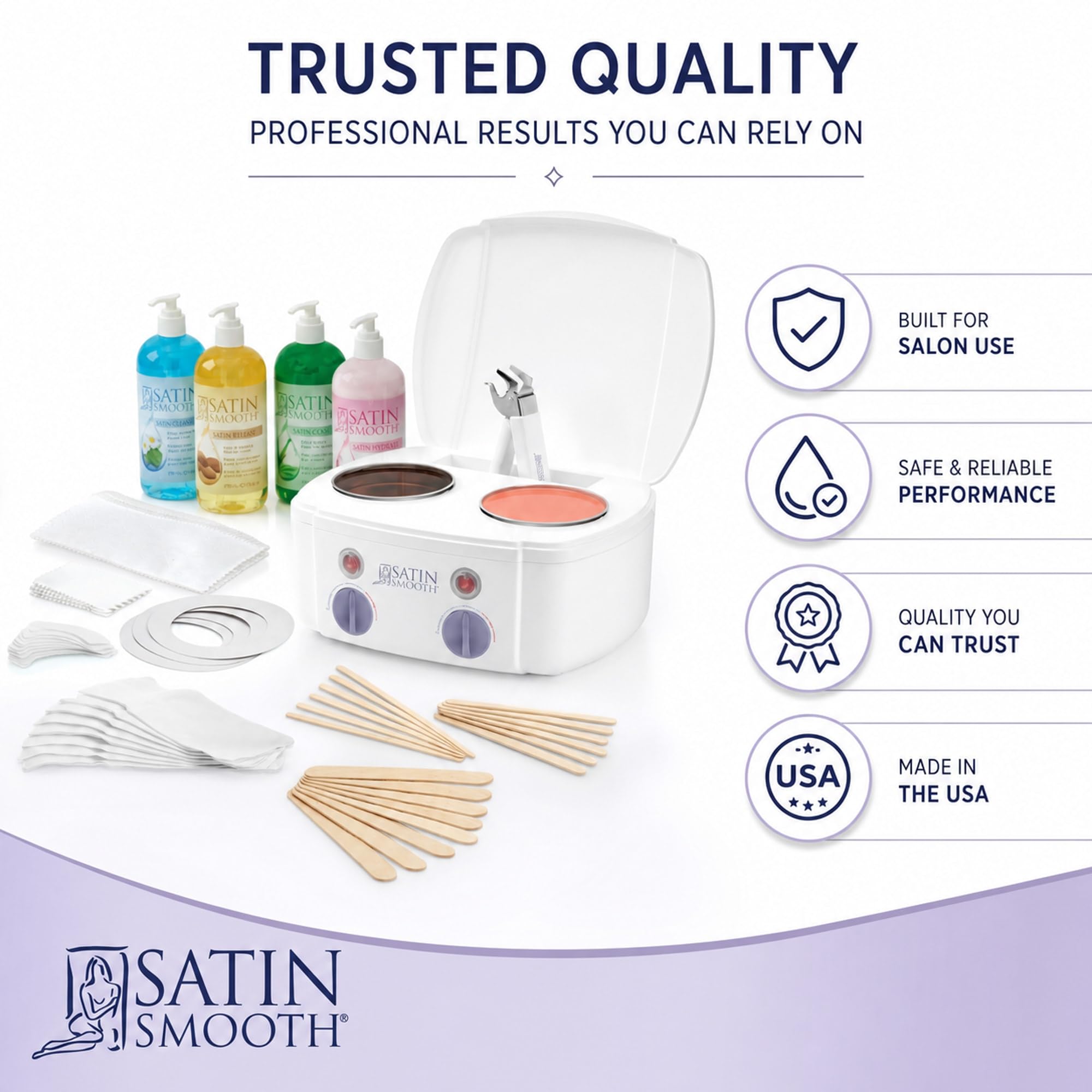 Satin Smooth Professional Dual Wax Warmer Kit - Hair Removal System with Hard & Soft Wax Accessories, Pre & Post-Wax Care Supplies, Spa Waxing Kit for Face and Body