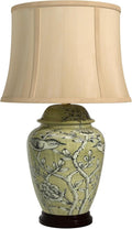 Red Lantern Jade Green Birds and Flowers Lamp - Elegant 25-Inch Design for Home Decor